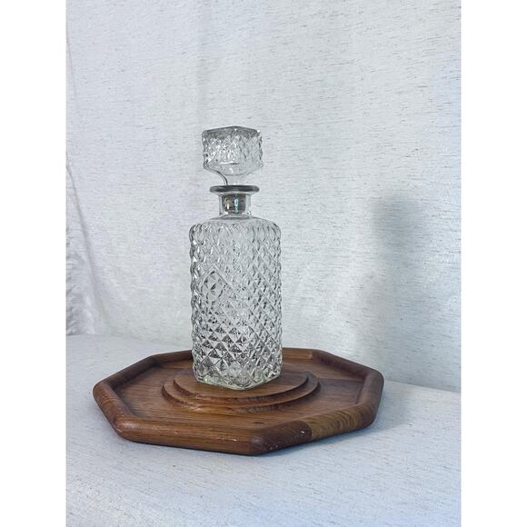 Vintage Cut Glass Liquor Decanter | Diamond Clear Glass Bottle | Barware Decor - Picture 3 of 7